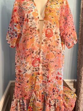Floral Pink Orange Tiered Maxi Dress